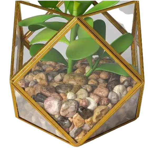 Set of (2) 5" x 4" Artificial Succulent Plant with Brass Terrarium - Opalhouse - Picture 3 of 8